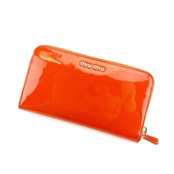 miumiu Wallet Purse Long Wallet Orange Woman Authentic Used
